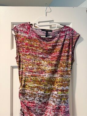 BCBGMaxAzria Multicolor Asymmetrical Cap-Sleeve Dress in Pink and Gold